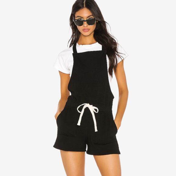 Monrow Knit Short Overalls Size S Black - Picture 1 of 2